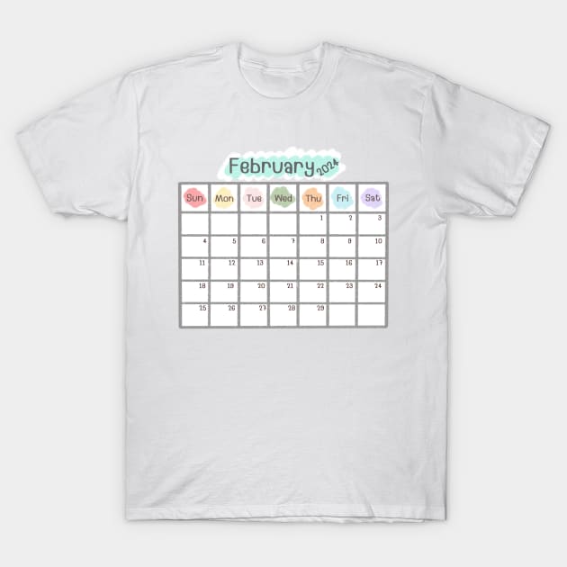 February 2024 Calendar T-Shirt by BigSaturn